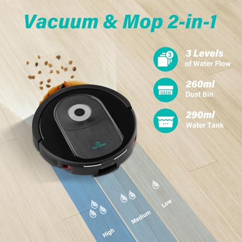 Robot Vacuum and Mop Combo, 4000Pa Suction, Self-Charging Smart Vacuum Cleaner with Water Tank & Dustbin, App Control (Black) L2261