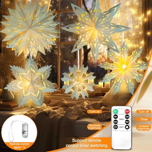 5 Pack Christmas Paper Snowflake Lanterns with LED Light S729277