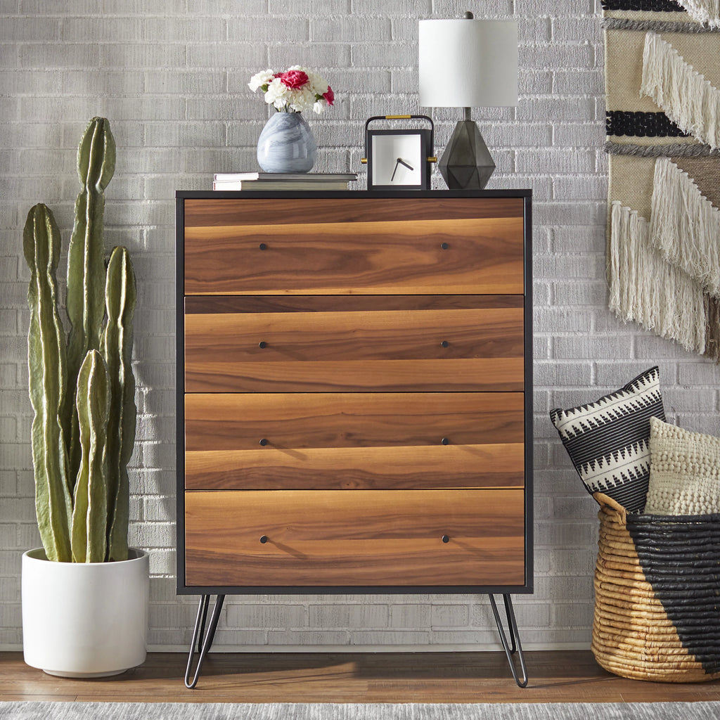 4 Drawer Chest Walnut and Black K9590