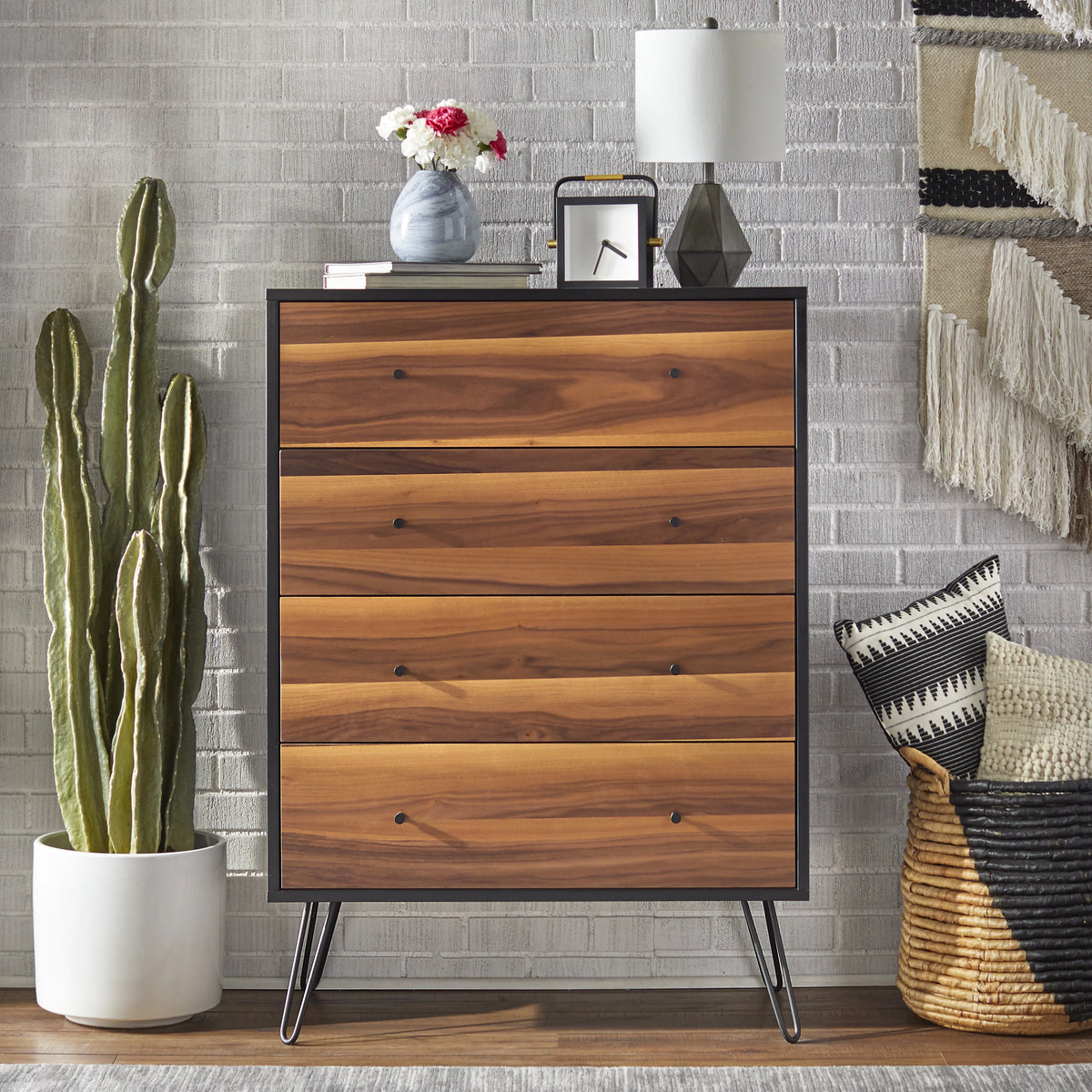 4 Drawer Chest Walnut and Black K9590