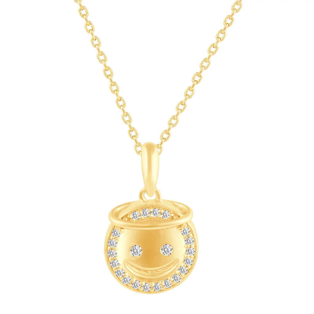 925 Sterling Silver Yellow Gold Face Pendant Necklace Y94334