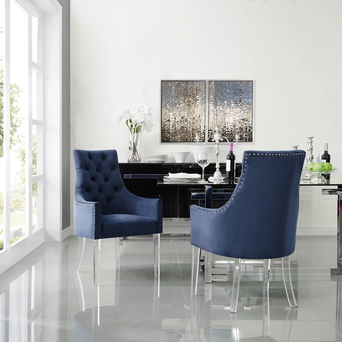 Navy Velvet Dining Chairs Set of 2 A237