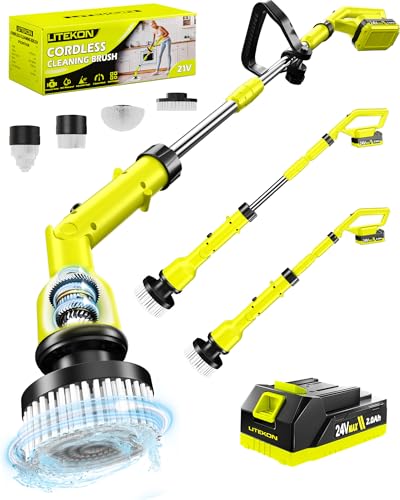 Electric Spin Scrubber with Adjustable Long Handle and 4 Replacement Heads J8582