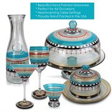 Set of 2 Blue Hand Painted Martini Drinking Glasses M88429