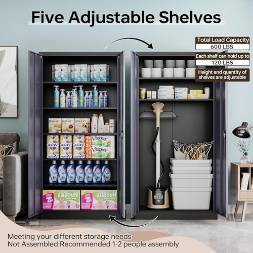 Metal Garage Storage Cabinet with Lock, 36" Tall 2 Door 2 Adjustable Shelves U654