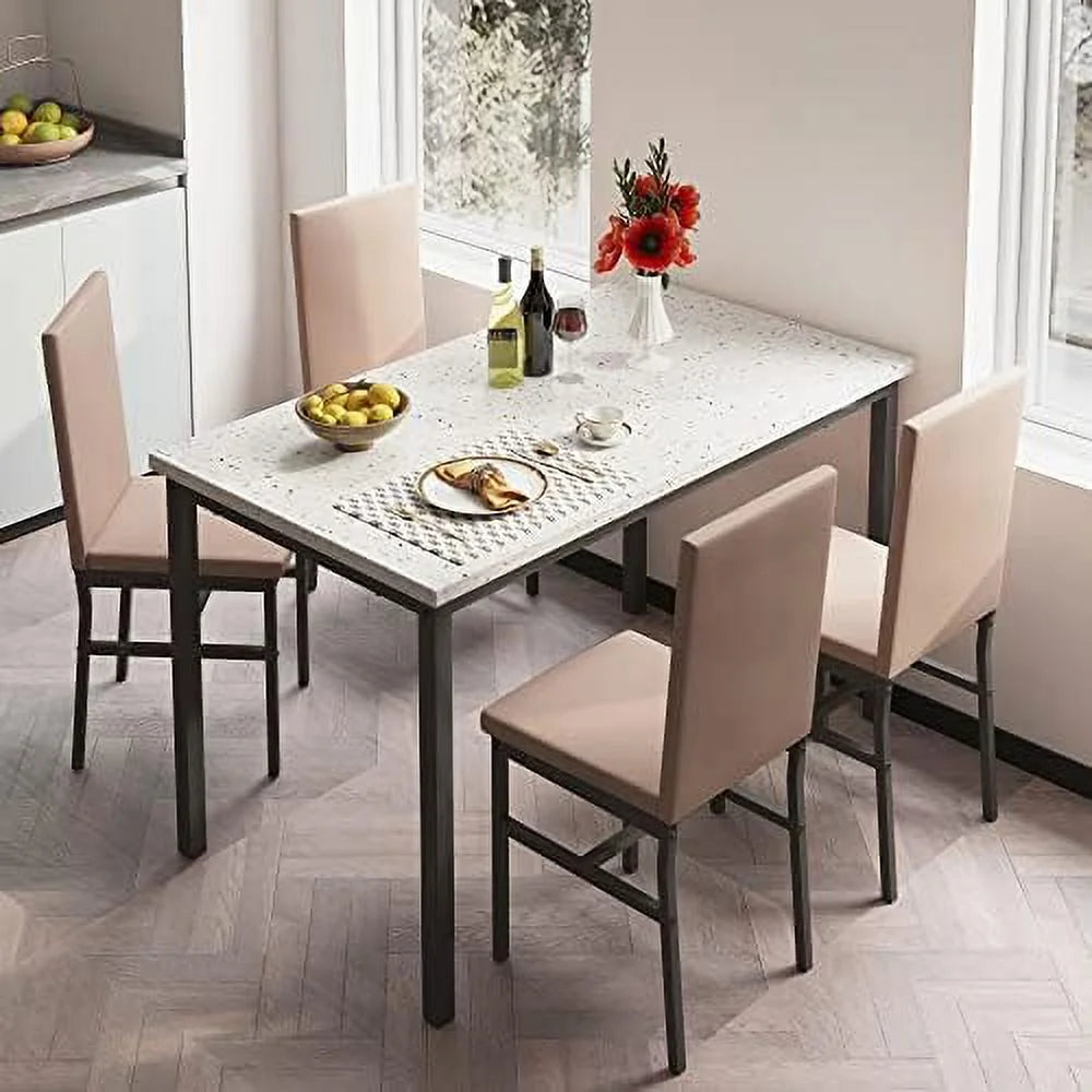 Dining Table Set for 4 with Faux Marble Tabletop and 4 Chairs P63363