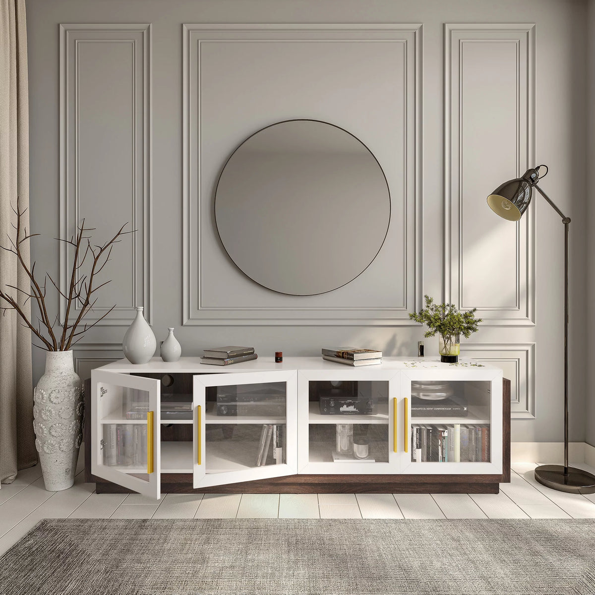 70" Wood TV Stand with Shelves T8694