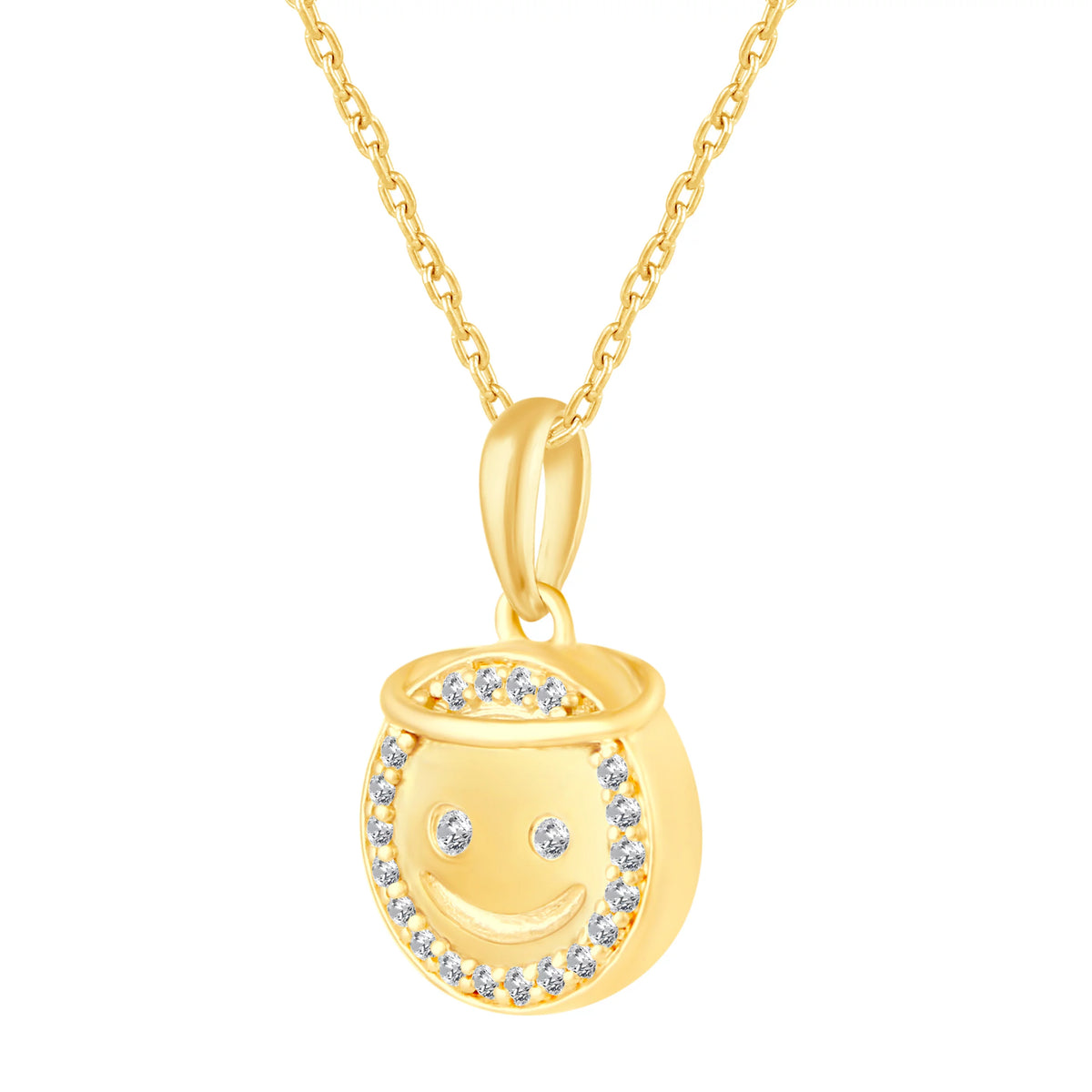 925 Sterling Silver Yellow Gold Face Pendant Necklace Y94334