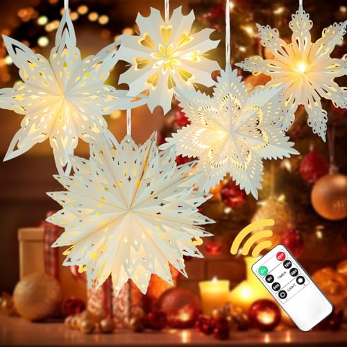 5 Pack Christmas Paper Snowflake Lanterns with LED Light S729277