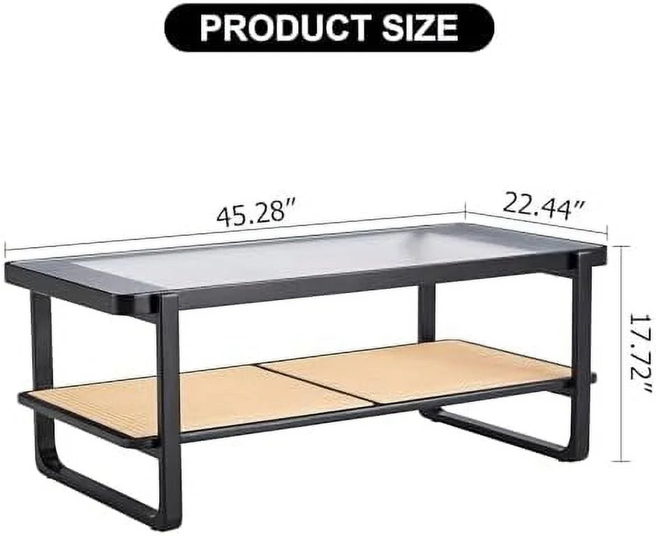 Rustic Natural Wood Rattan Coffee Table G403