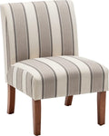 Brown and White Stripe Fabric Armless Accent Chair with Wood Legs E1163