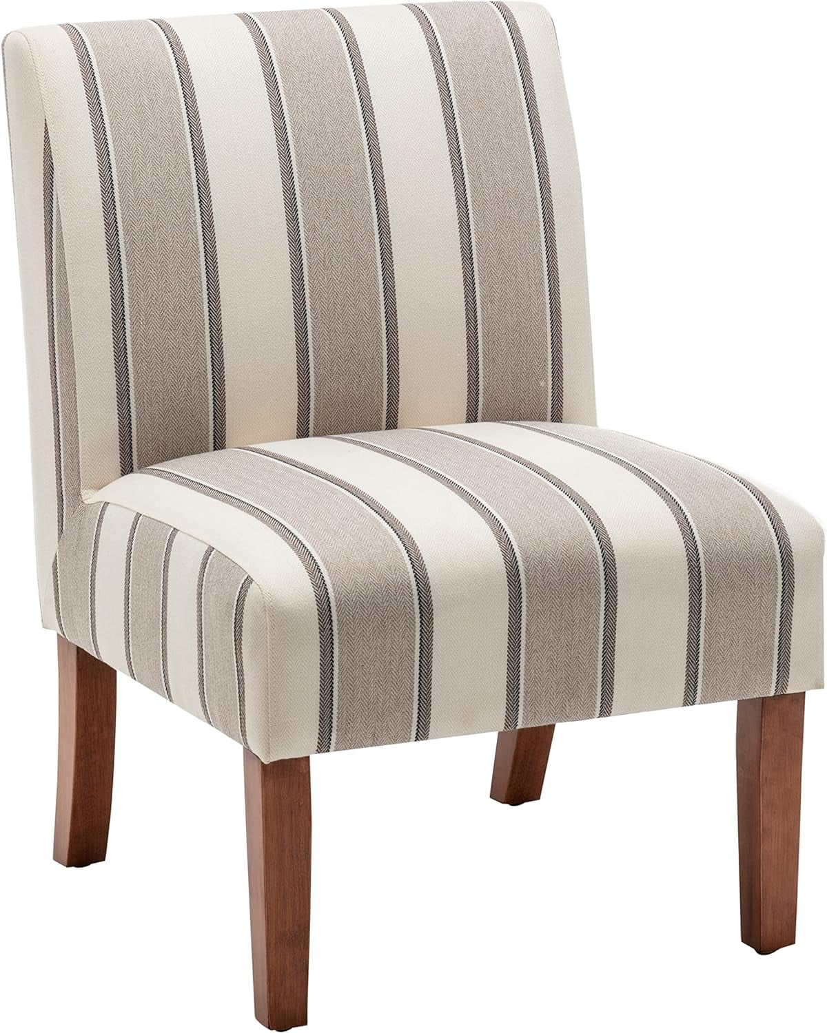 Brown and White Stripe Fabric Armless Accent Chair with Wood Legs E1163
