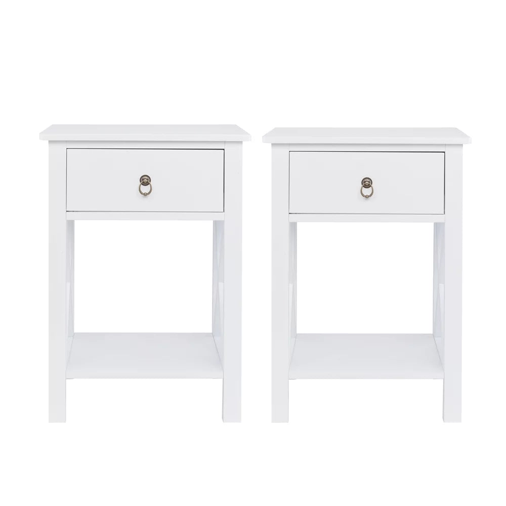 Set of 2 White Wood Nightstand with A Drawer P13992