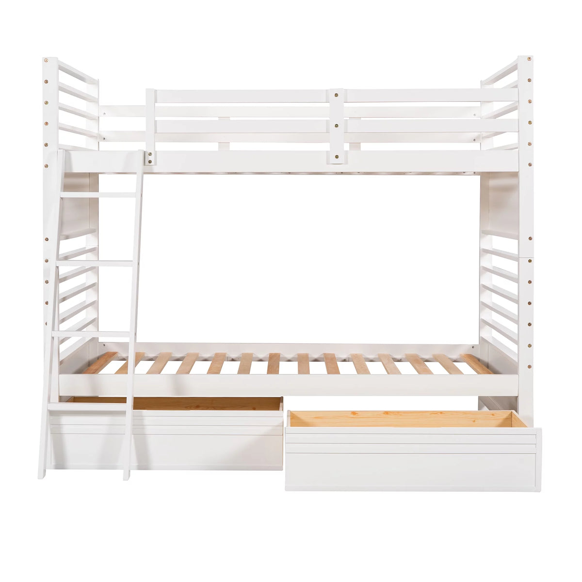 Wood Twin over Twin Bunk Bed with 2 Drawers White R405097