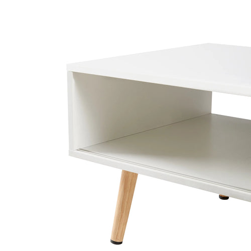 41.34" White Rattan Coffee Table with Sliding Door Storage R75469