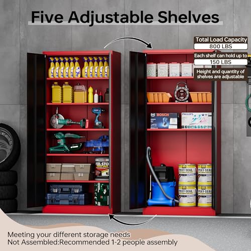 Metal Garage Storage Cabinet with Lock, 36" Tall 2 Door 2 Adjustable Shelves U654