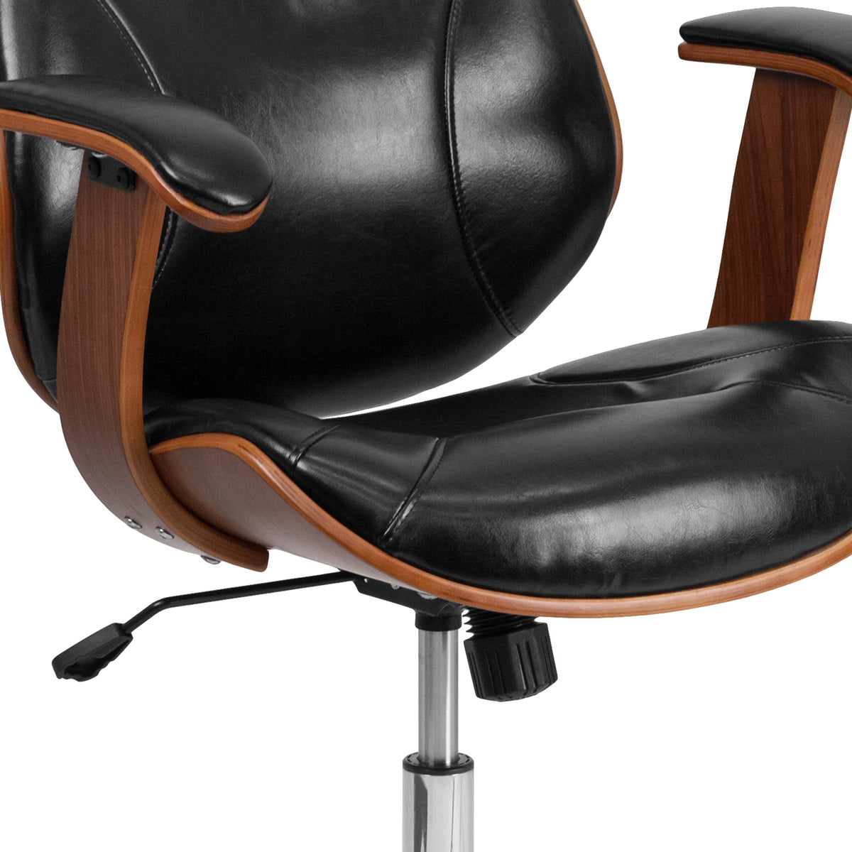 Black LeatherSoft Mid-Back Ergonomic Swivel Office Chair with Arms Y14950