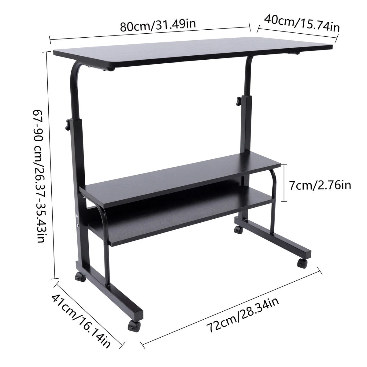C-Shaped Rolling Sofa Side Table with Shelves Height Adjustable H6826