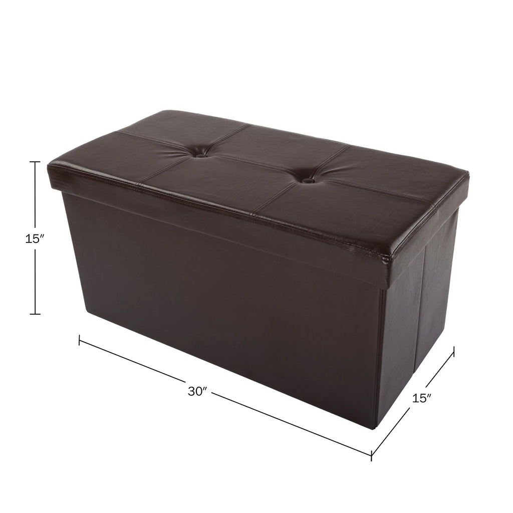 Brown Faux Leather Folding Storage Ottoman with Removable Bin X298597