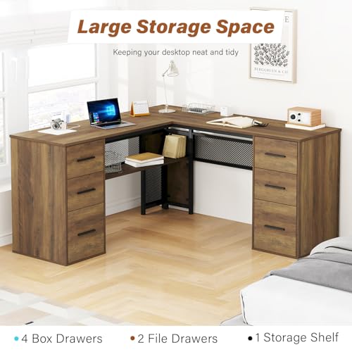 L Shaped Desk with Drawers, 59 Inch K687727