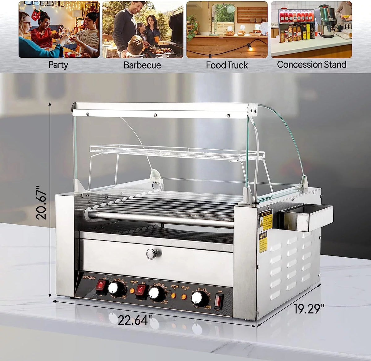 2000W 11 Rollers Hot Dog Roller Grill Cooker Machine with Bun Warmer A6394