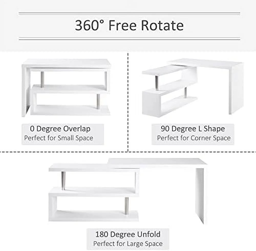 L Shaped Corner Computer Desk with 3-Tier Shelves White A97745