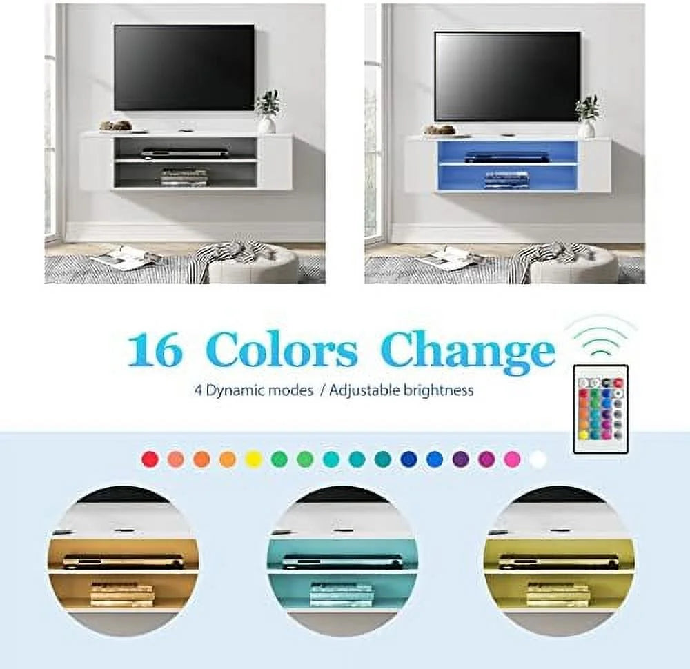 Floating TV Stand with LED Lights Wall Mounted Grey White 39.4 Inch P654