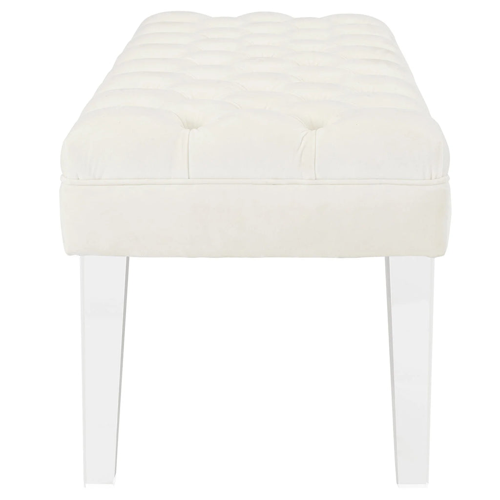 White Ivory Fabric Velvet Bench M95589