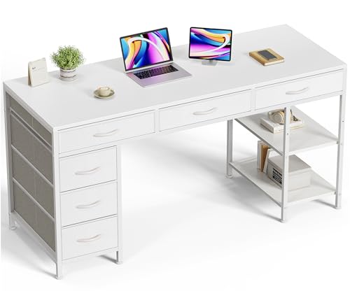 54 Inch Computer Desk with 6 Drawers and Shelves T1223