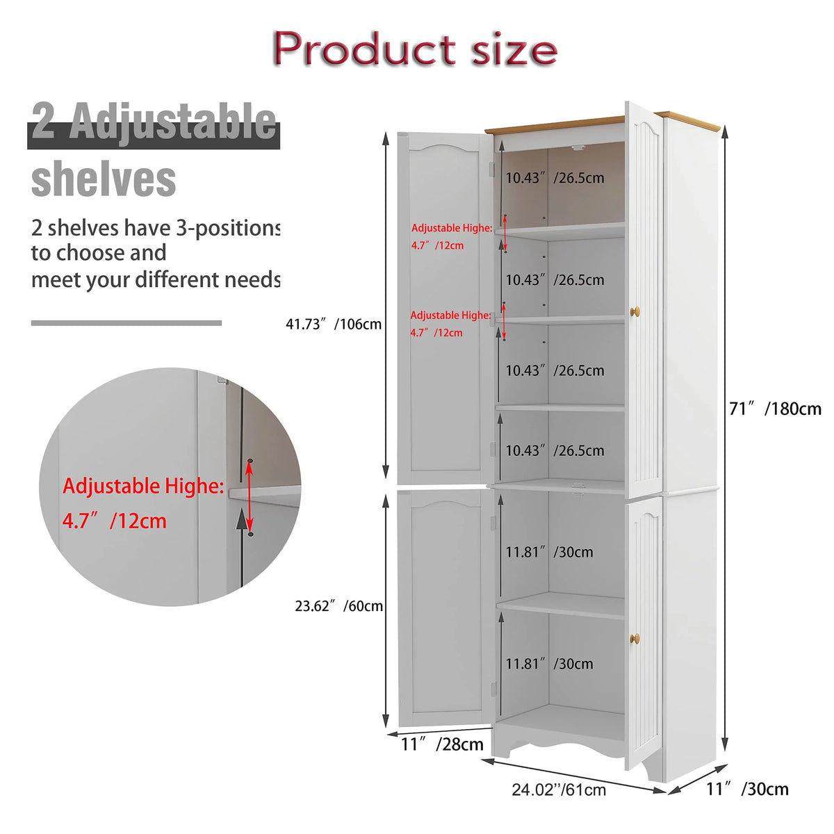 White 72'' Tall 4 Door Wooden Kitchen Pantry Cabinet U889