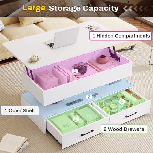 40" Lift Top Coffee Table with Storage and 2 Drawers J6554