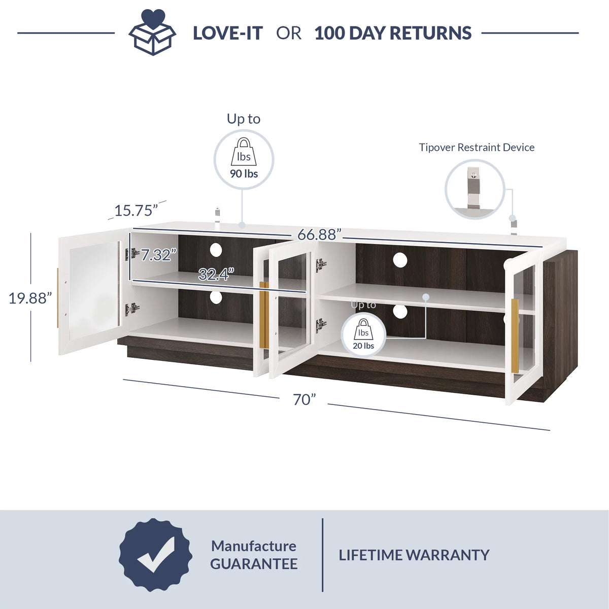 70" Wood TV Stand with Shelves T8694