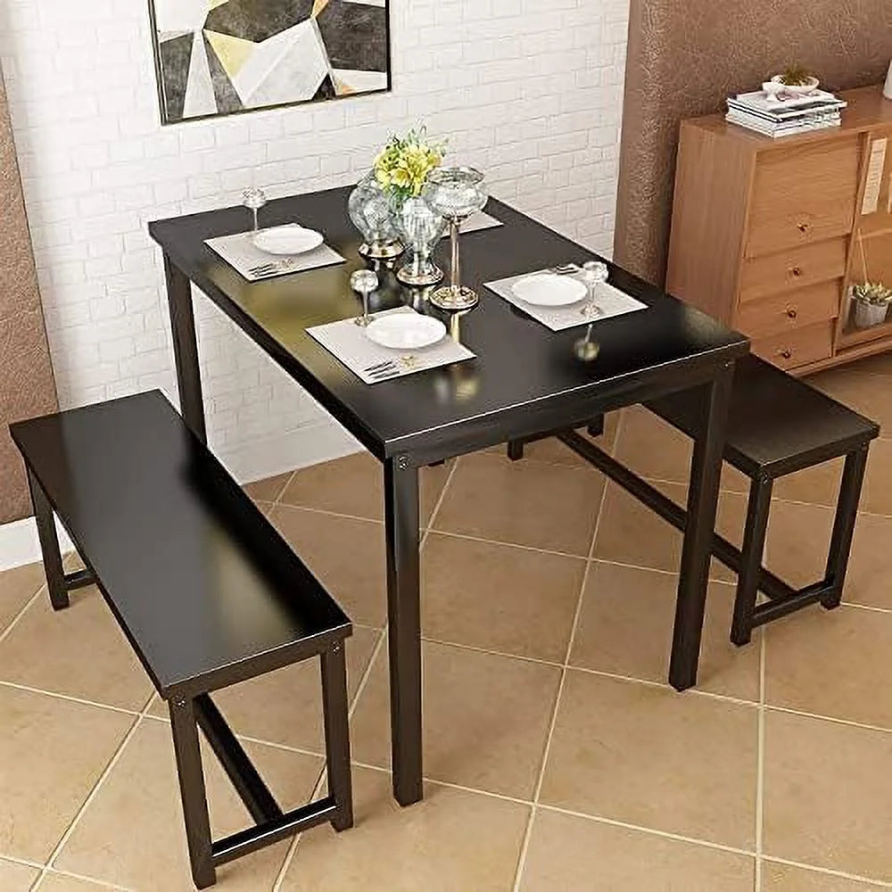 47" 3 Piece Wood Dining Table Set with Benches Y347761