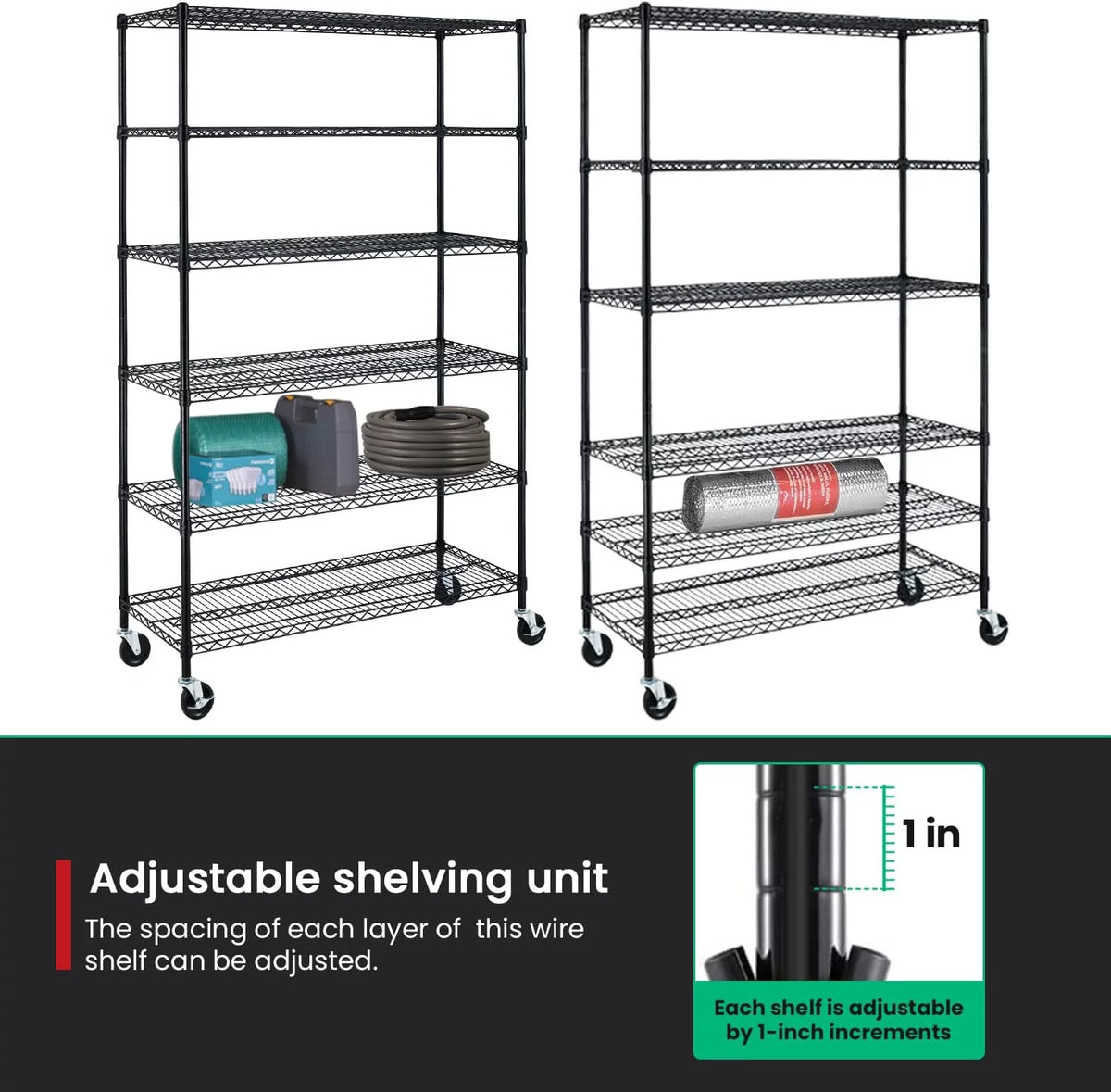 6000LBS Capacity 6 Tier Metal Shelves with Wheels, Black E8308