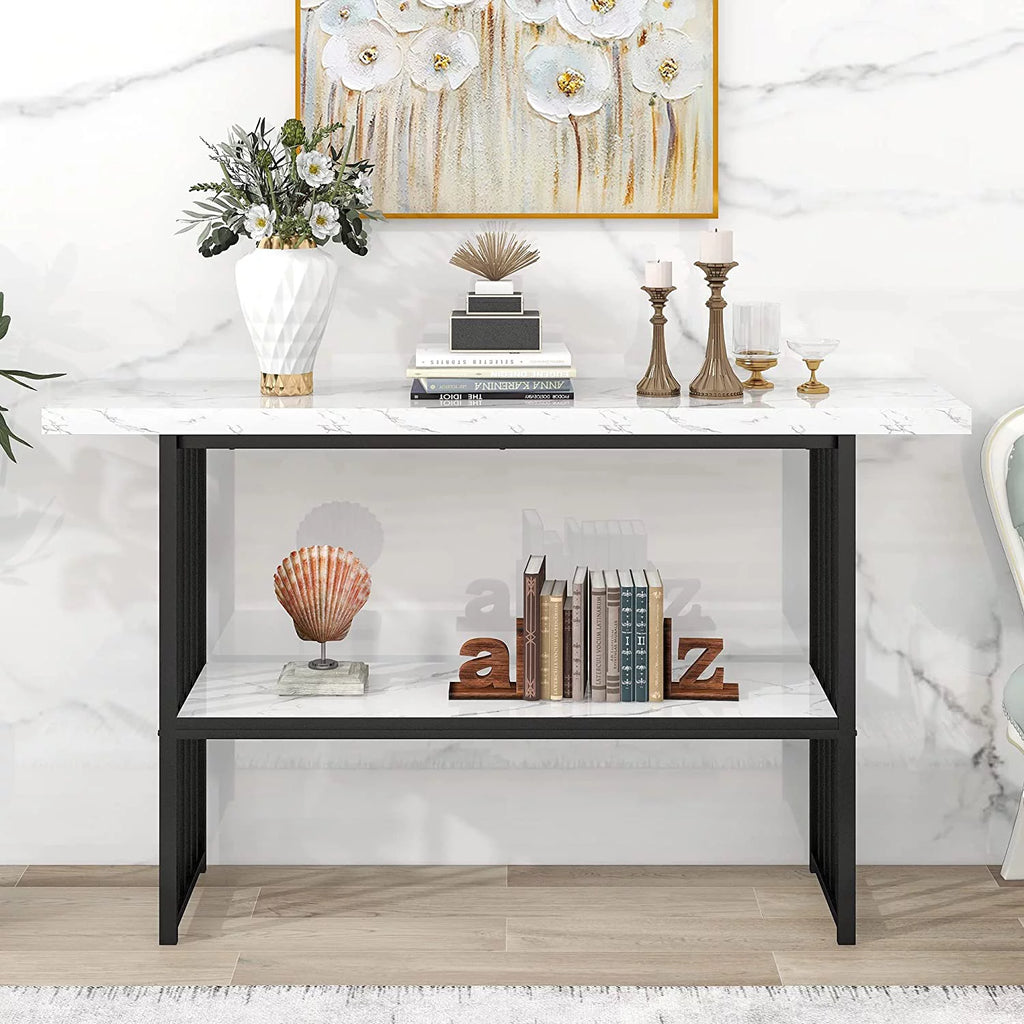 63" Console Table with 2 Storage Shelves White & Black M92109