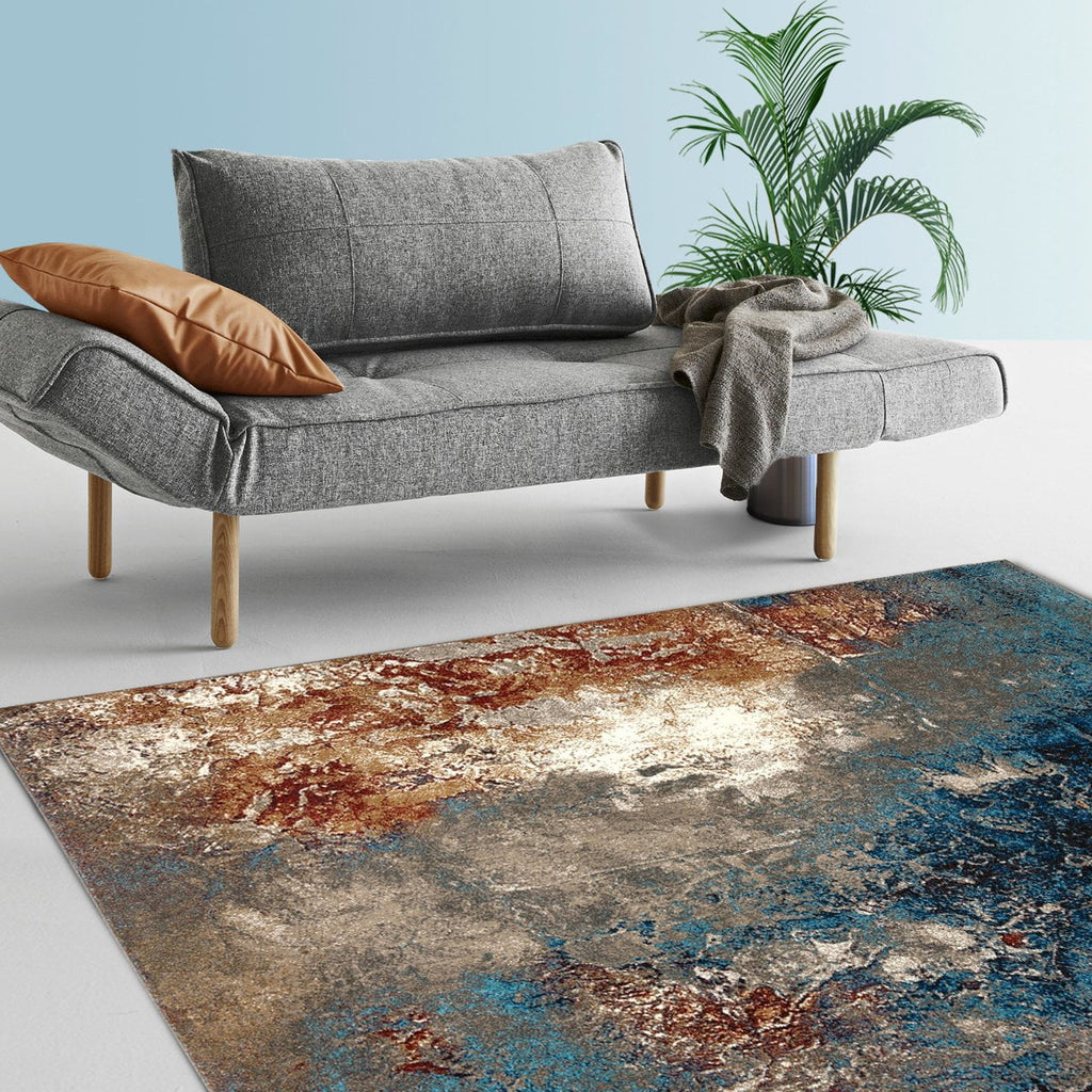 Turquoise Burgundy Abstract Area Rug 8' x 10' V590
