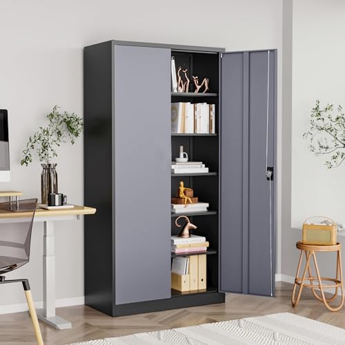 Metal Garage Storage Cabinet with Lock, 36" Tall 2 Door 2 Adjustable Shelves U654