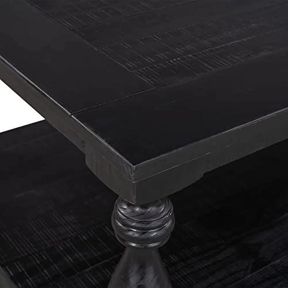 Black Solid Pine Wood Coffee Table with Floor Shelf S406