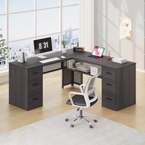 L Shaped Desk with Drawers, 59 Inch K687727