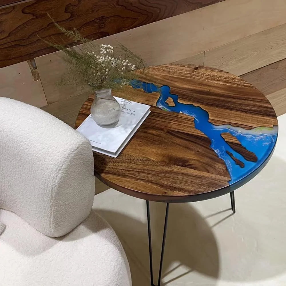Round Teak Wood Resin Coffee Table F3274