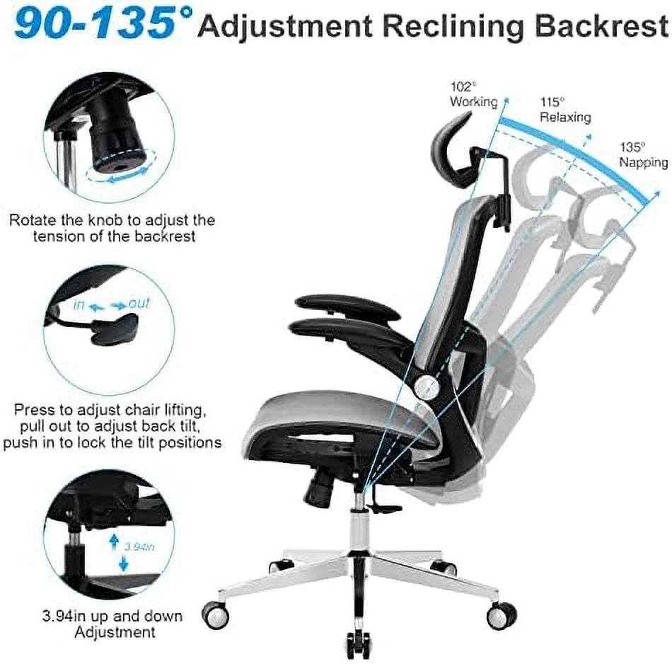Ergonomic Mesh High Back Office Chair with Headrest and Lumbar Support Y5051
