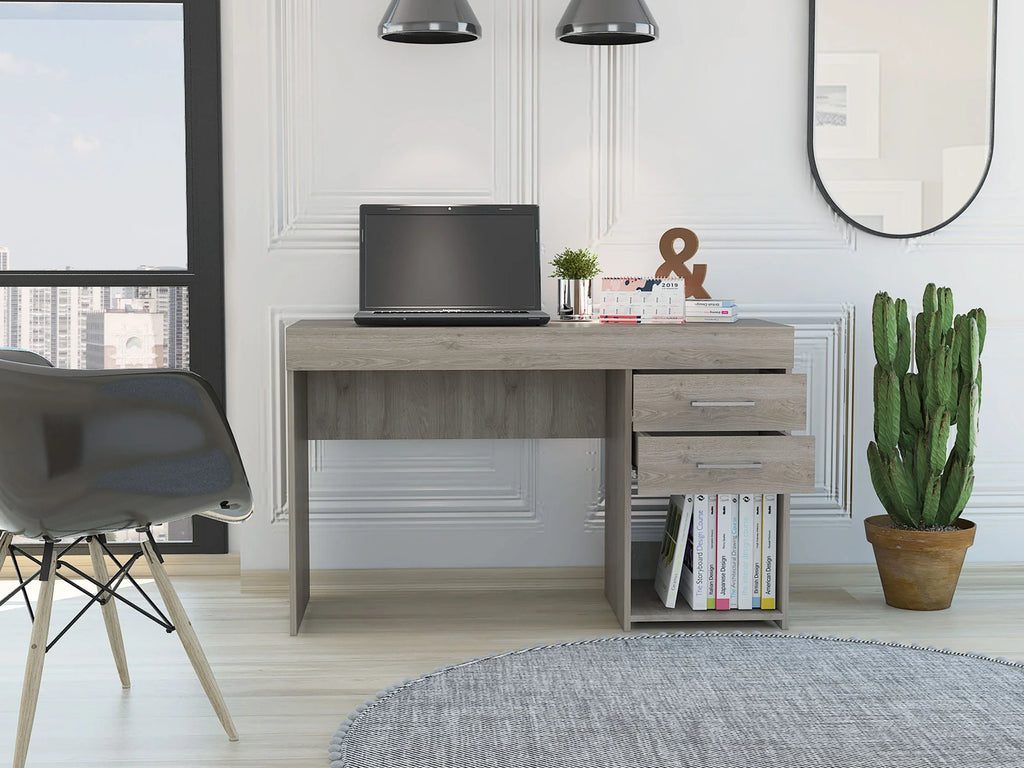 Light Gray Two Drawer Computer Desk with Lower Shelf Q162926