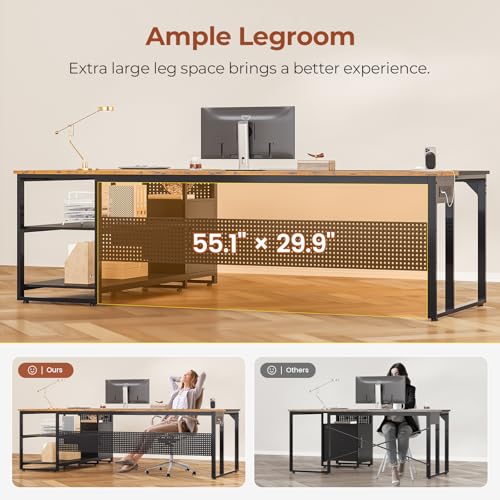 71" Reversible L Shaped Desk with File Cabinet & Power Outlets X623626