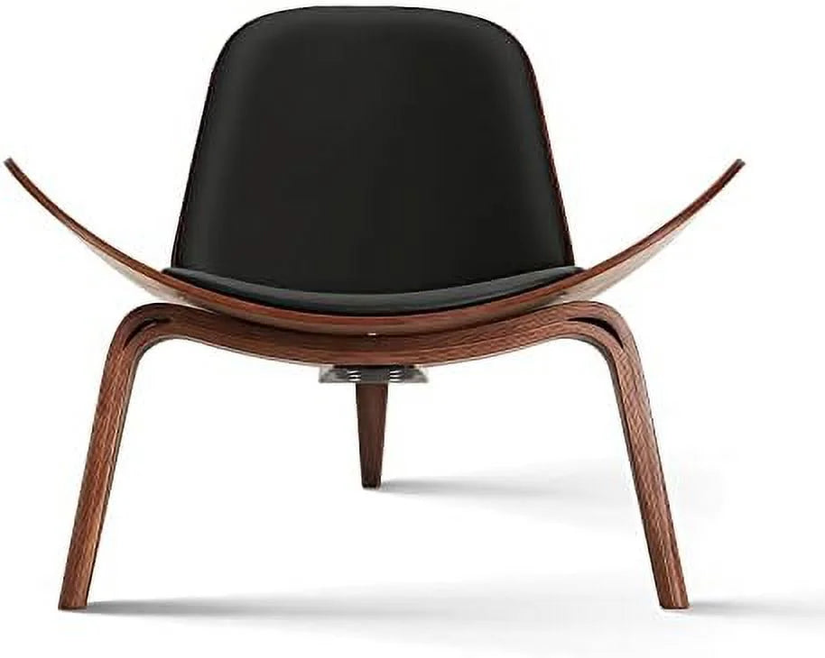 Mid Century Modern Shell Lounge Chair PU Leather Tripod Plywood Accent Chair D881