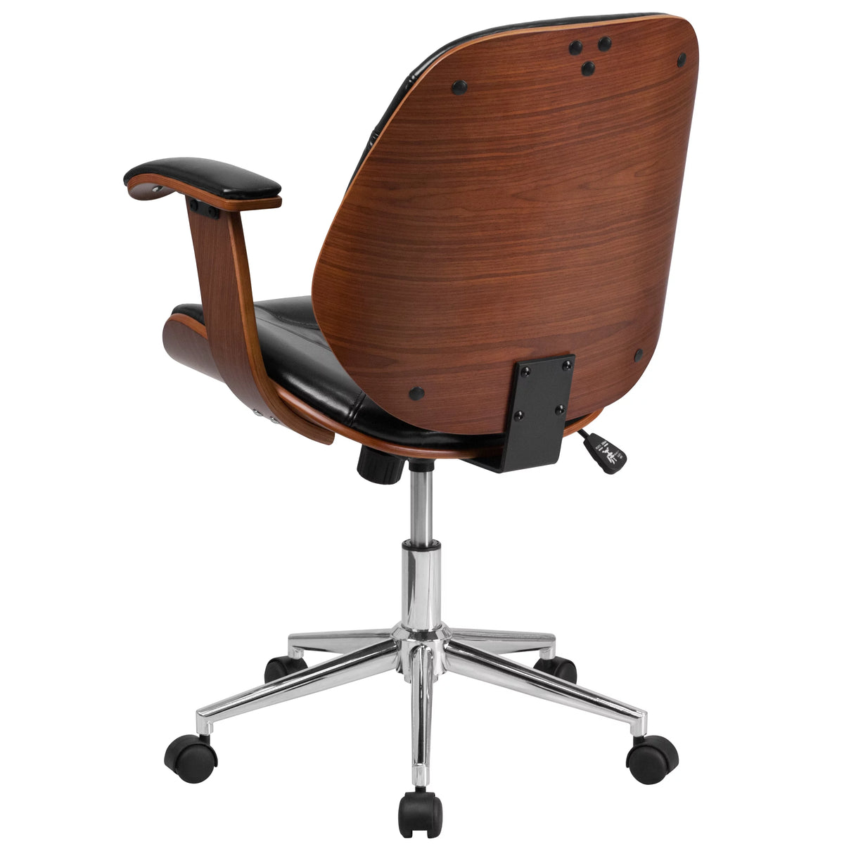 Black LeatherSoft Mid-Back Ergonomic Swivel Office Chair with Arms Y14950
