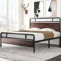Full Size Metal Platform Bed Frame with Wood Headboard F889353