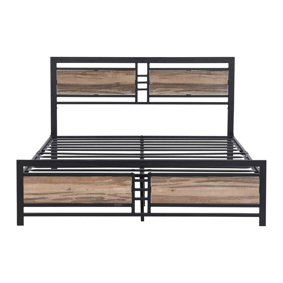 Queen Size Metal Platform Bed Frame with Wood Headboard and Footboard Y26434
