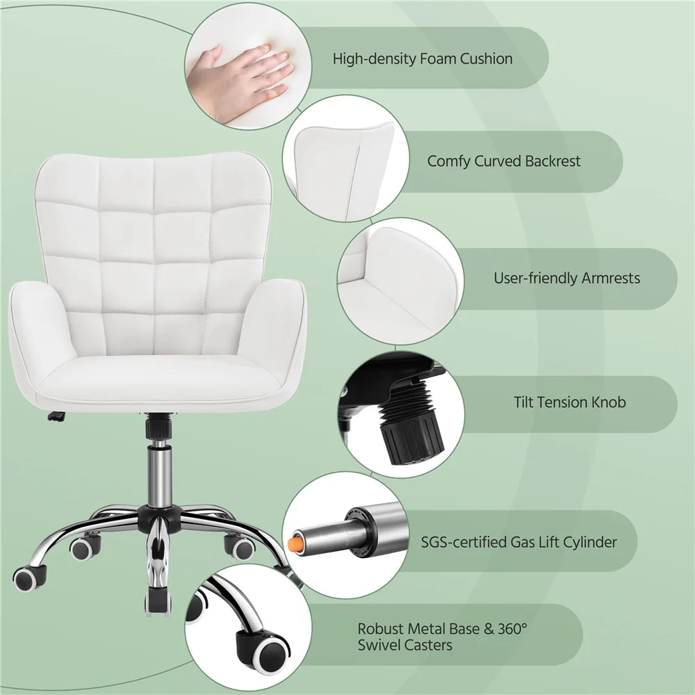 White Faux Leather Desk Chair with Padded Armrests V235415