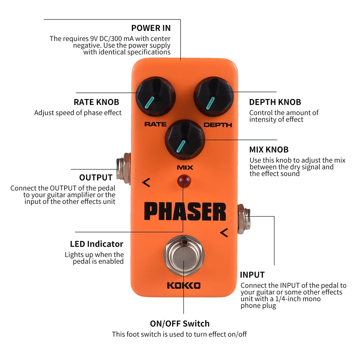 Portable Phase Pedal 3 Knobs Bypass Z744114