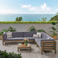 Acacia Wood 7 Seater Sectional Sofa with Cushions W91591